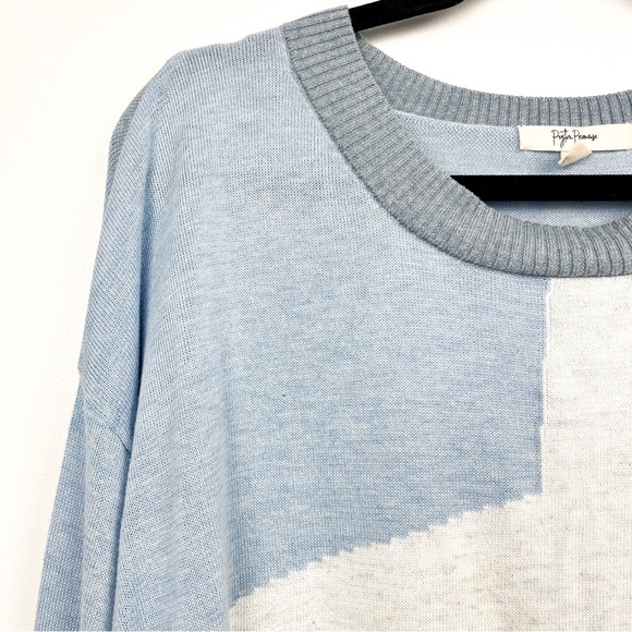 Peyton Primrose Long Sleeve Blue Grey & White Sweater with Star Pattern - Picture 5 of 11